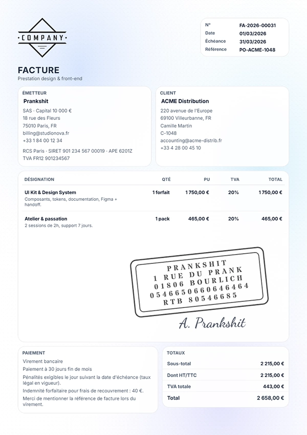 facture en ligne gratuit, prankshit, invoice, receipt, facturette, ticket de caisse, tampon facture